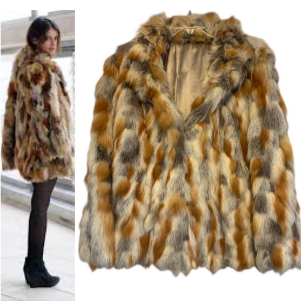 Vintage Fur Coat Multicolor Patchwork 70s 80s Ivory Beige Brown Gray Size Large - Picture 14 of 14